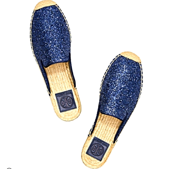 Tory Burch Blue Glitter Slides Sz 9 NWOT - Picture 1 of 11